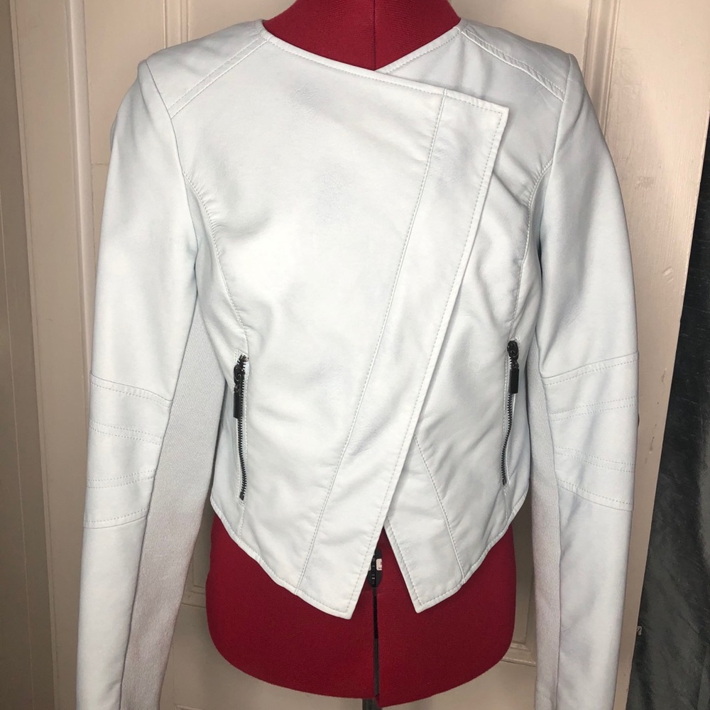 Bar III Ice Blue Leather-like Bomber Jacket
